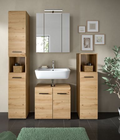Badezimmer Kommode Cover in Artisan Eiche, hohe Badkommode 30 x 110 cm