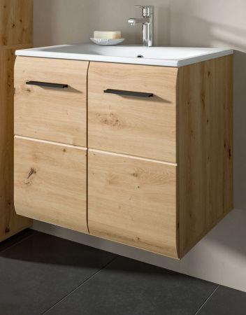 Waschtisch Cover in Artisan Eiche, Set Waschbeckenunterschrank mit Keramik Waschbecken, Breite 60 cm