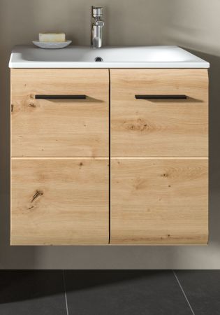 Waschtisch Cover in Artisan Eiche, Set Waschbeckenunterschrank mit Keramik Waschbecken, Breite 60 cm