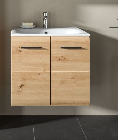 Waschtisch Cover in Artisan Eiche, Set Waschbeckenunterschrank mit Keramik Waschbecken, Breite 60 cm