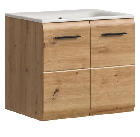Waschtisch Cover in Artisan Eiche, Set Waschbeckenunterschrank mit Keramik Waschbecken, Breite 60 cm