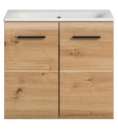 Waschtisch Cover in Artisan Eiche, Set Waschbeckenunterschrank mit Keramik Waschbecken, Breite 60 cm