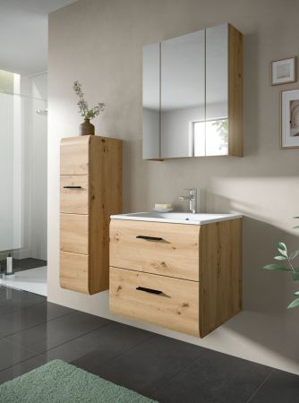 Waschtisch Cover in Artisan Eiche 60 cm, Set mit Keramik Waschbecken, Vollauszug