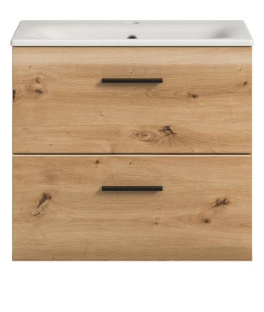 Waschtisch Cover in Artisan Eiche 60 cm, Set mit Keramik Waschbecken, Vollauszug