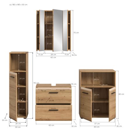 Badm�bel Set 4-teilig Cover in Artisan Eiche Badkombination 180 x 185 cm