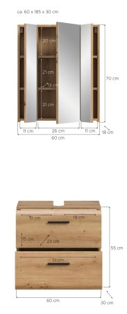 Badm�bel Set 2-teilig Cover in Artisan Eiche Badkombination 60 x 185 cm