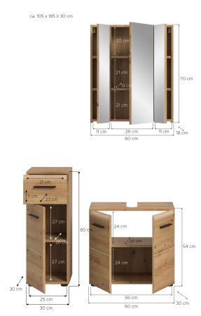 Badm�bel Set 3-teilig Cover in Artisan Eiche Badkombination 105 x 185 cm