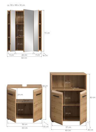 Badm�bel Set 3-teilig Cover in Artisan Eiche Badkombination 135 x 185 cm