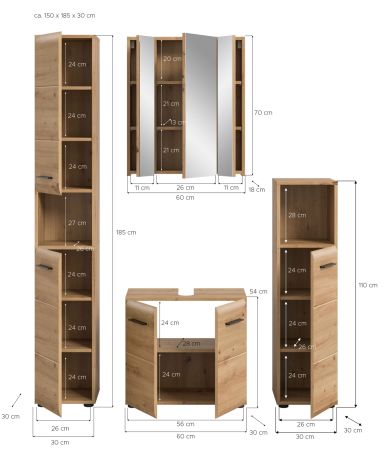 Badm�bel Set 4-teilig Cover in Artisan Eiche Badkombination 150 x 185 cm