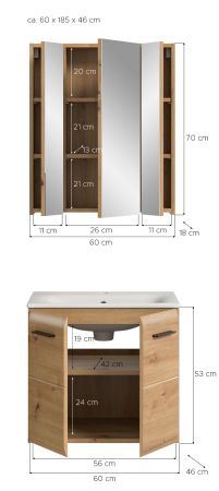 Badm�bel Set 2-teilig Cover in Artisan Eiche Badkombination 60 x 185 cm