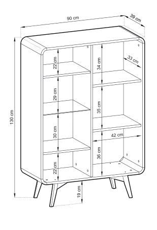 Vitrine Elverum in Eiche natur Highboard skandinavisch 90 x 130 cm, mit Push-to-Open