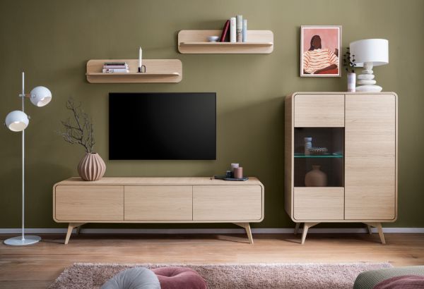 TV-Lowboard Elverum in Eiche natur TV Unterteil skandinavisch 180 x 53 cm, mit Push-to-Open