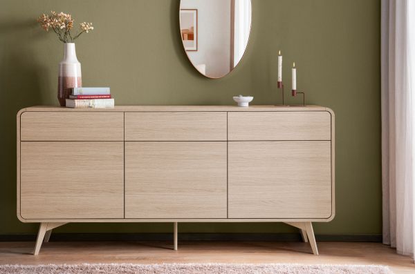 Sideboard Elverum in Eiche natur Kommode skandinavisch 180 x 84 cm, mit Push-to-Open