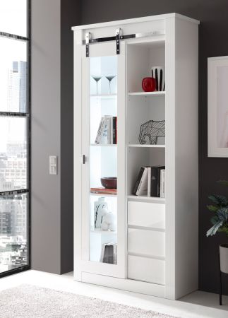 Vitrine Miami in wei� Hochglanz Vitrinenschrank 93 x 201 cm, Soft-Close