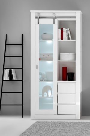 Vitrine Miami in wei� Hochglanz Vitrinenschrank 93 x 201 cm, Soft-Close