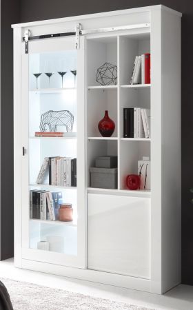 Vitrine Miami in wei� Hochglanz Vitrinenschrank 133 x 201 cm, Soft-Close