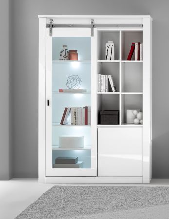 Vitrine Miami in wei� Hochglanz Vitrinenschrank 133 x 201 cm, Soft-Close