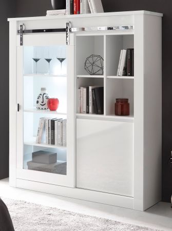 Vitrine Miami in wei� Hochglanz Vitrinenschrank 133 x 153 cm, Soft-Close