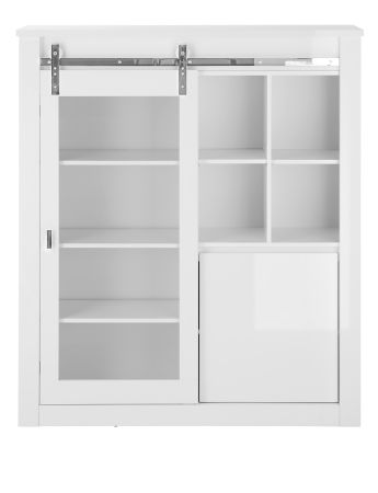 Vitrine Miami in wei� Hochglanz Vitrinenschrank 133 x 153 cm, Soft-Close