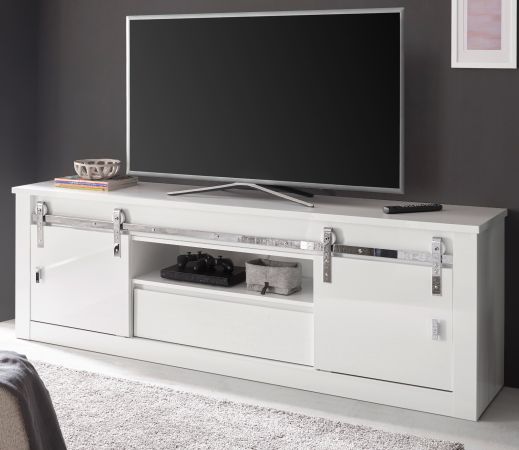 TV-Lowboard Miami in wei� Hochglanz TV Unterteil in Komforth�he 201 x 66 cm, Soft-Close