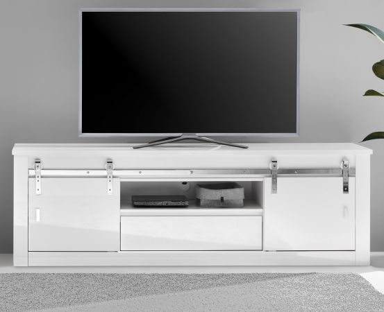 TV-Lowboard Miami in wei� Hochglanz TV Unterteil in Komforth�he 201 x 66 cm, Soft-Close