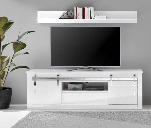 TV-Lowboard Miami in wei� Hochglanz TV Unterteil in Komforth�he 201 x 66 cm, Soft-Close