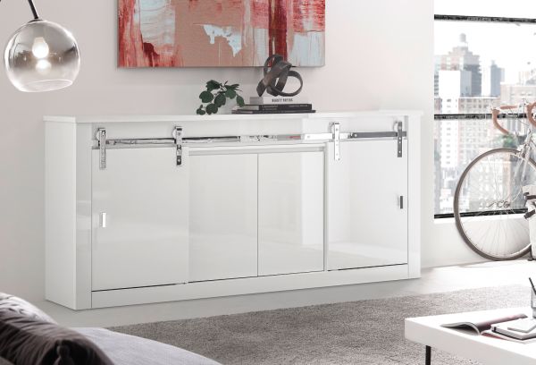 Sideboard Miami in wei� Hochglanz Kommode 201 x 92 cm, Soft-Close
