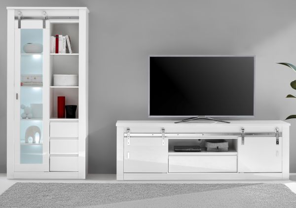 Wohnwand Miami in wei� Hochglanz Wohnkombination 2-teilig 309 x 201 cm, Soft-Close