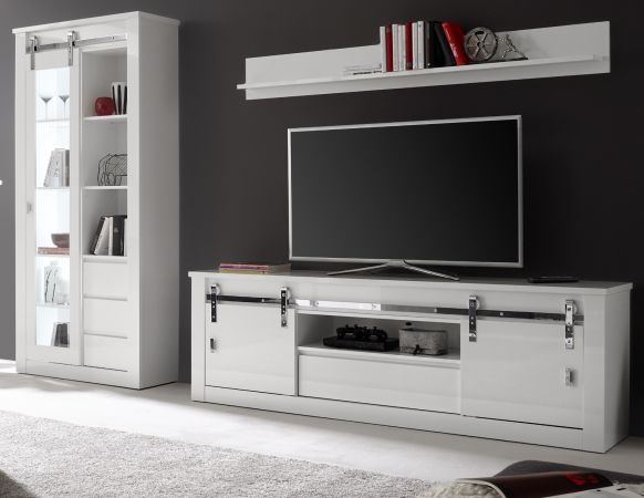 Wohnwand Miami in wei� Hochglanz Wohnkombination 3-teilig 309 x 201 cm, Soft-Close
