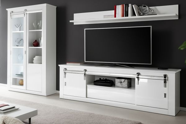 Wohnwand Miami in wei� Hochglanz Wohnkombination 3-teilig 349 x 201 cm, Soft-Close