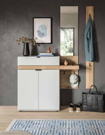 Schuhschrank Janko in grau und Evoke Eiche Flur Kommode 75 x 98 cm, Soft-Close