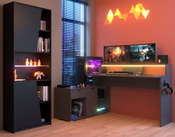Gamingtisch Work in grau Gamer Schreibtisch inkl. LED mit Farbwechsel