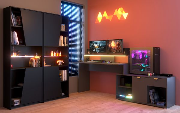 Parisot Gaming Set Work in schwarz und grau Gamingtisch und Schrank inkl. LED mit Farbwechsel