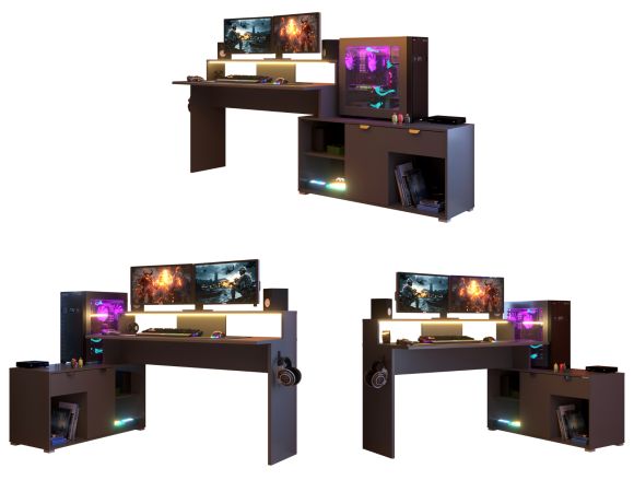 Parisot Gaming Set Work in schwarz und grau Gamingtisch und Schrank inkl. LED mit Farbwechsel