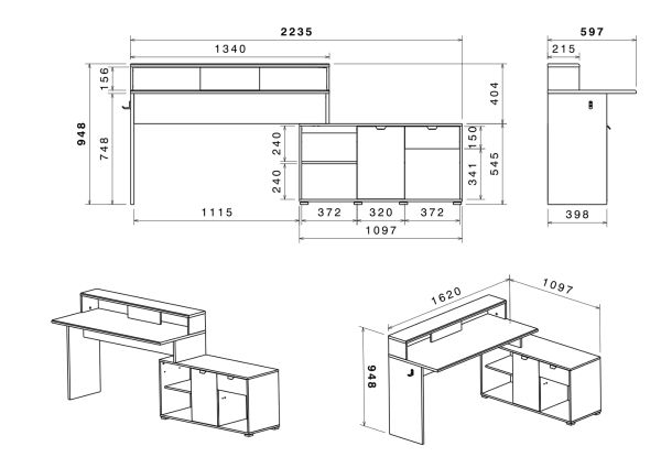 Parisot Gaming Set Work in schwarz und grau Gamingtisch und Schrank inkl. LED mit Farbwechsel