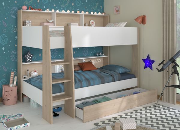 Parisot Etagenbett Shelter in wei� und Eiche Kinder und Jugendzimmer Hochbett 90 x 200 cm