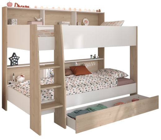 Parisot Etagenbett Shelter in wei� und Eiche Kinder und Jugendzimmer Hochbett 90 x 200 cm