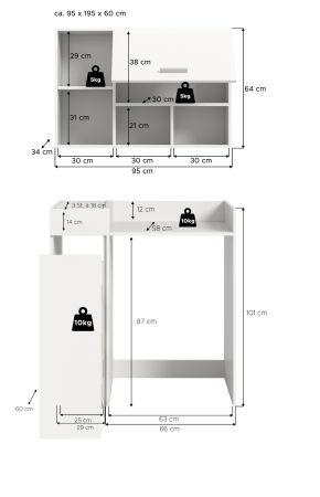 Waschmaschinenschrank Flexy in wei� Set 3-teilig 95 x 195 cm