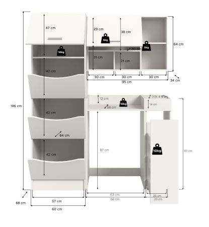 Waschmaschinenschrank Flexy in wei� Set 4-teilig 155 x 196 cm