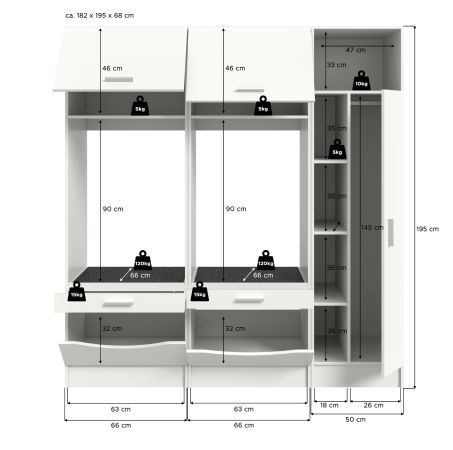 Waschmaschinenschrank Flexy in wei� Set 3-teilig 182 x 195 cm