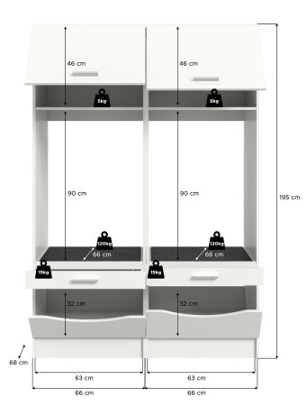 Waschmaschinenschrank Flexy in wei� Set 2-teilig 132 x 195 cm