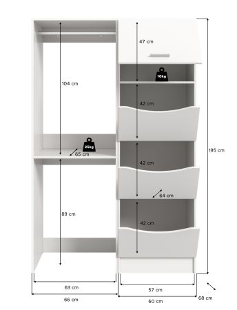 Waschmaschinenschrank Flexy in wei� Set 2-teilig 126 x 196 cm