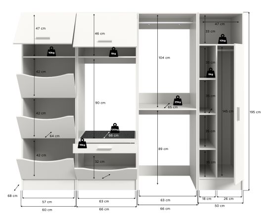 Waschmaschinenschrank Flexy in wei� Set 4-teilig 242 x 196 cm
