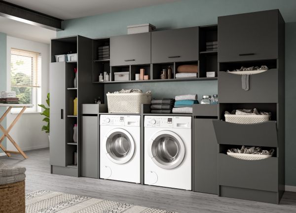 Waschmaschinenumbau Set Flexy in grau 2-teilig �berbauschrank und Anstellregal