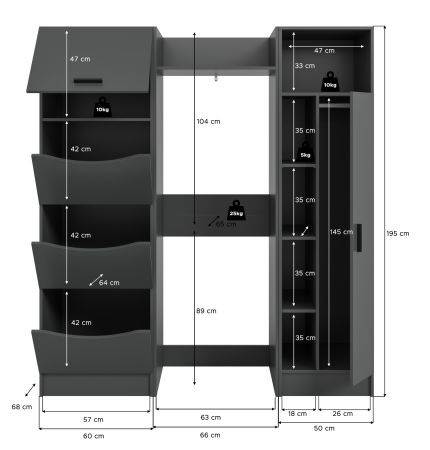 Waschmaschinenschrank Flexy in grau Set 3-teilig 176 x 196 cm