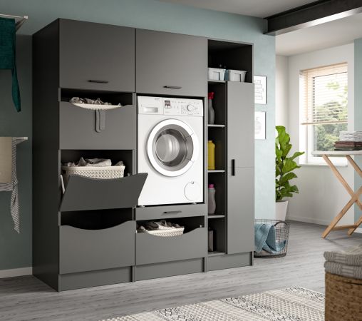 Waschmaschinenschrank Flexy in grau Set 3-teilig 176 x 196 cm