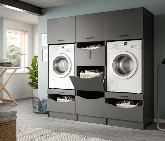 Waschmaschinenschrank Flexy in grau Set 3-teilig 192 x 196 cm