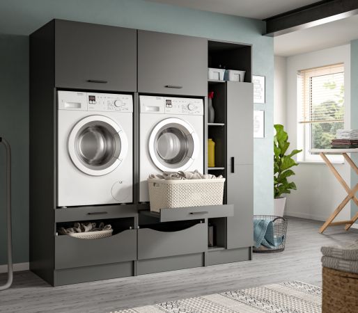Waschmaschinenschrank Flexy in grau Set 3-teilig 182 x 195 cm