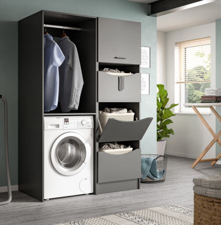 Waschmaschinenschrank Flexy in grau Set 2-teilig 126 x 196 cm