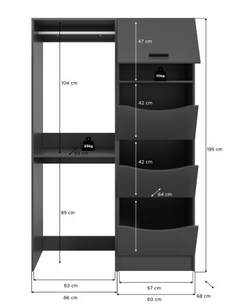 Waschmaschinenschrank Flexy in grau Set 2-teilig 126 x 196 cm